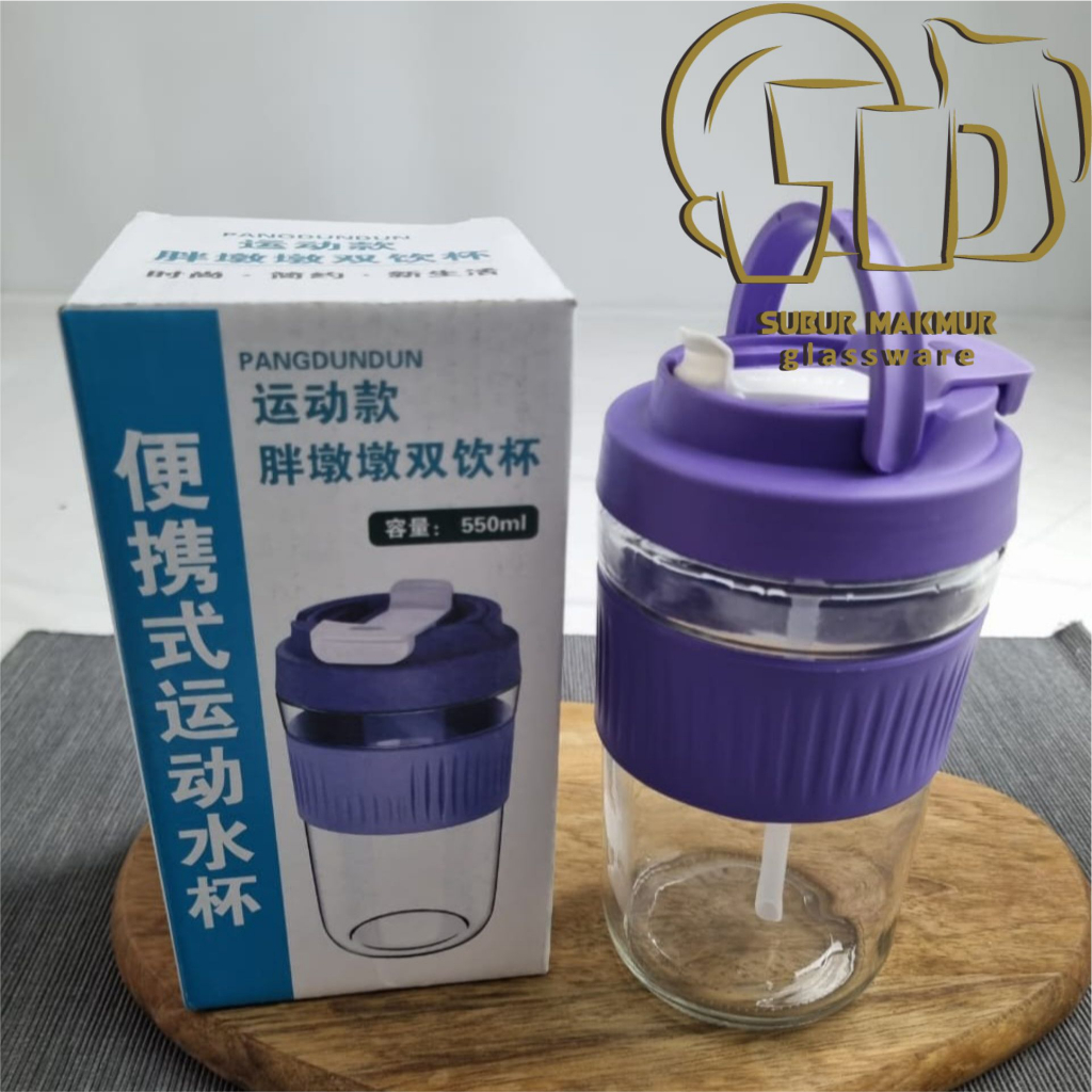 [1 Pcs] Glass Coffee Tumbler 550ml. Botol Mug Tumbler Kopi Beling Sedotan