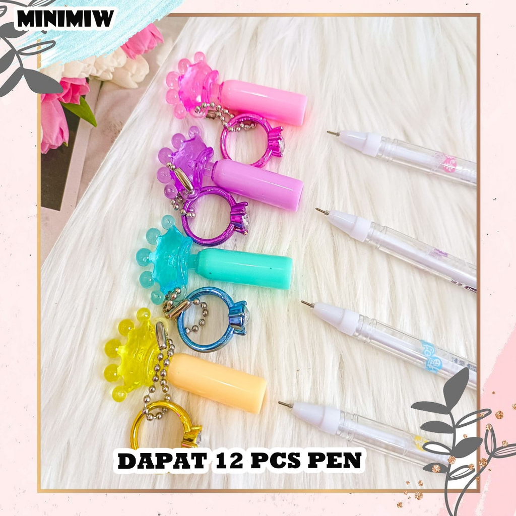 SELUSIN Pulpen gel crown gantungan cincin Pen alat tulis kantor dan sekolah Pena Bolpoin kado unik stationery