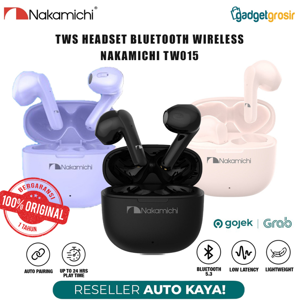 TWS Nakamichi TW015 True Wireless Bluetooth Earphone BT5.3 With HD Mic Suport Call Earbuds Gaming Low Latency Type C For Android IOS Tab Laptop PC