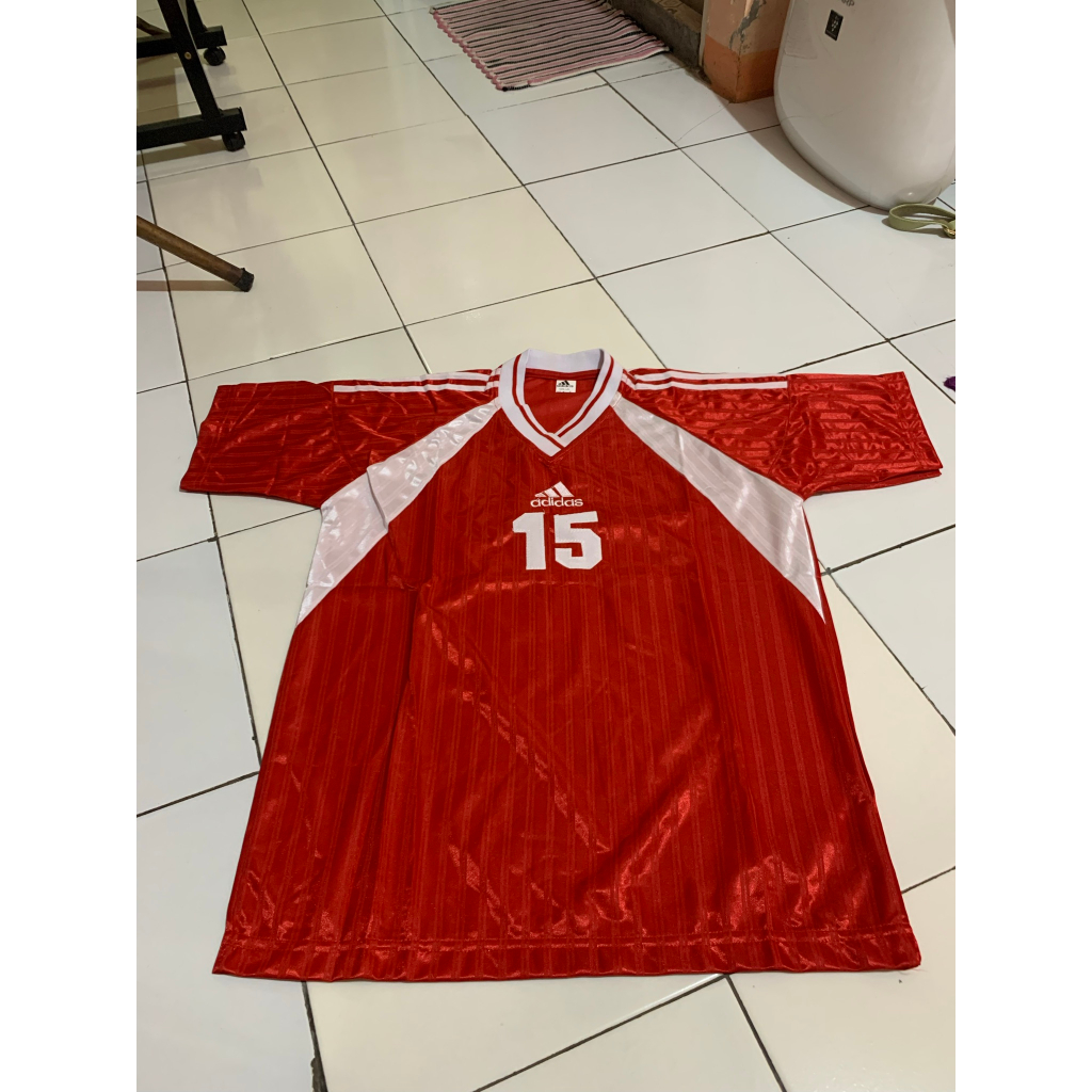 Atasan Jersey Futsal Merah Tulisan Adidas SALE Cuci Gudang