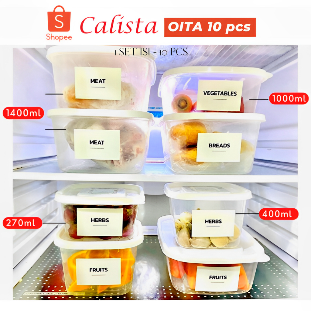 CALISTA OITA PUTIH SET ISI 10PCS TOPLES KULKAS SET TOPLES FOOD KONTAINER. CONTAINER KULKAS SET