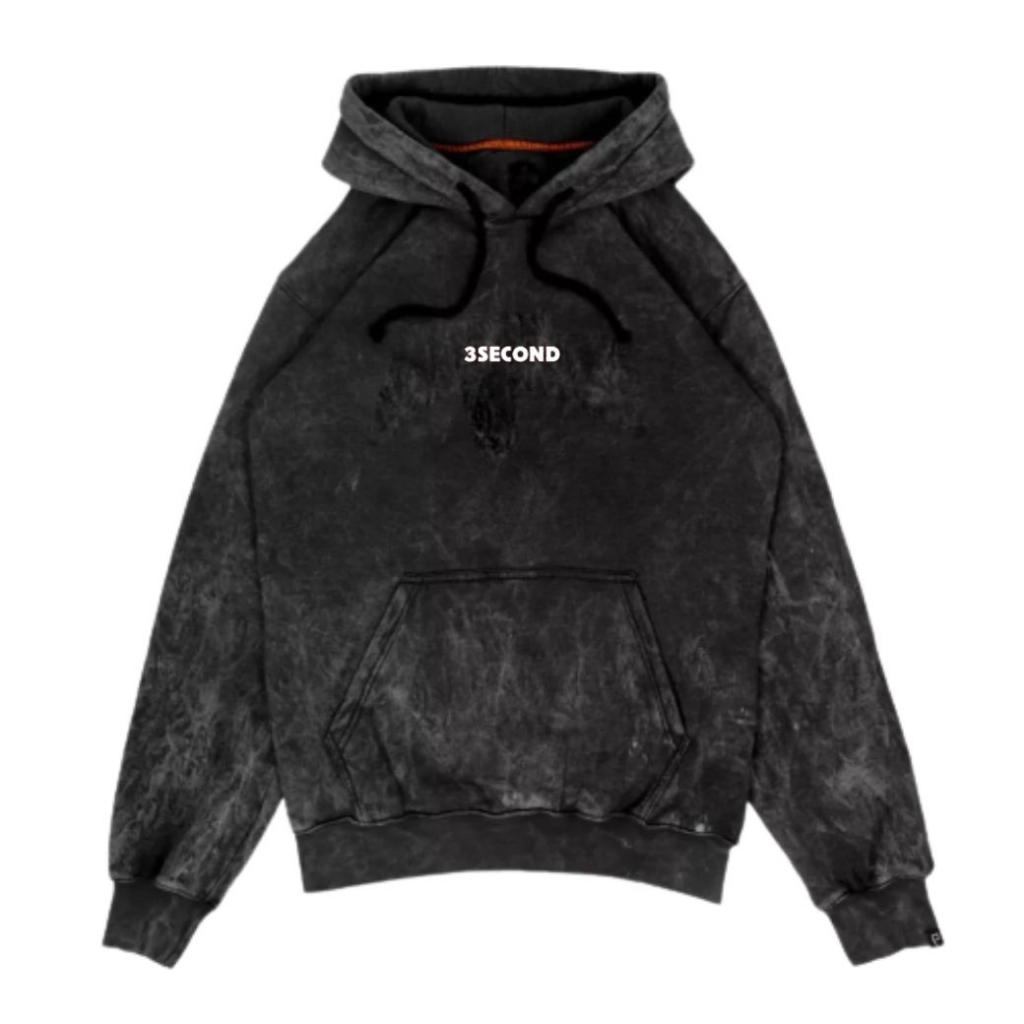 COD - 3SECOND Jumper Hoodie M.L.XL.XXL Pullover Washed Litle Text Sig Mini Black Washing Good Qualit