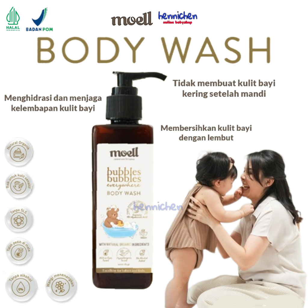 Moell Body Wash Bubbles 185gr / Bubbles Bubbles Body Wash Organic / Sabun Mandi Bayi Natural No SLS (Bisa Untuk Kulit Sensitif)