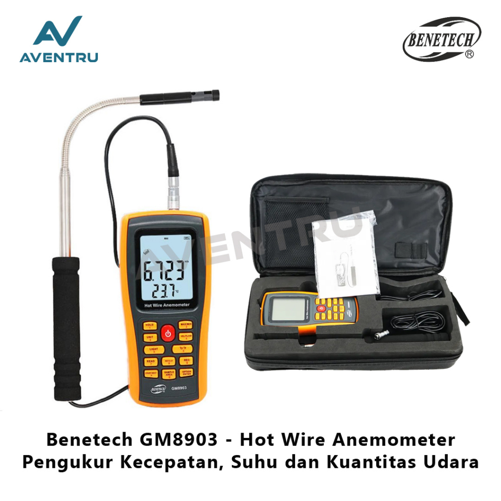 Hot Wire Anemometer Benetech GM8903 USB Data Air Velocity Temperature