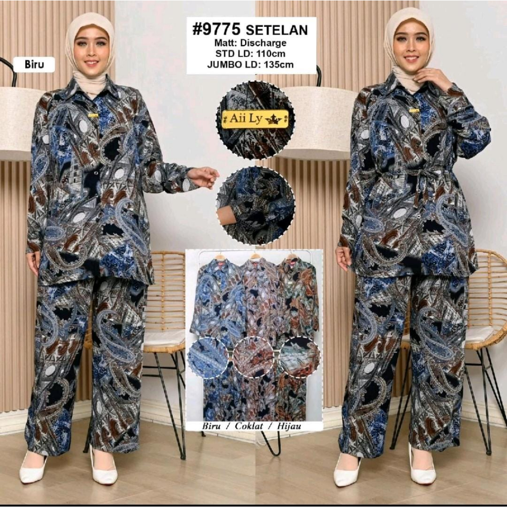 Aii ly one set , one set batik , setelan wanita lengan panjang , pejamas batik