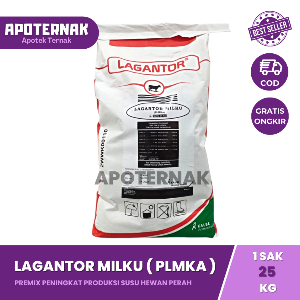 LAGANTOR MILKU 25 kg | Premix Peningkat Produksi Susu &amp; Pertumbuhan, Pengurang Stress Sapi Kambing Perah 1 kg | KALBE