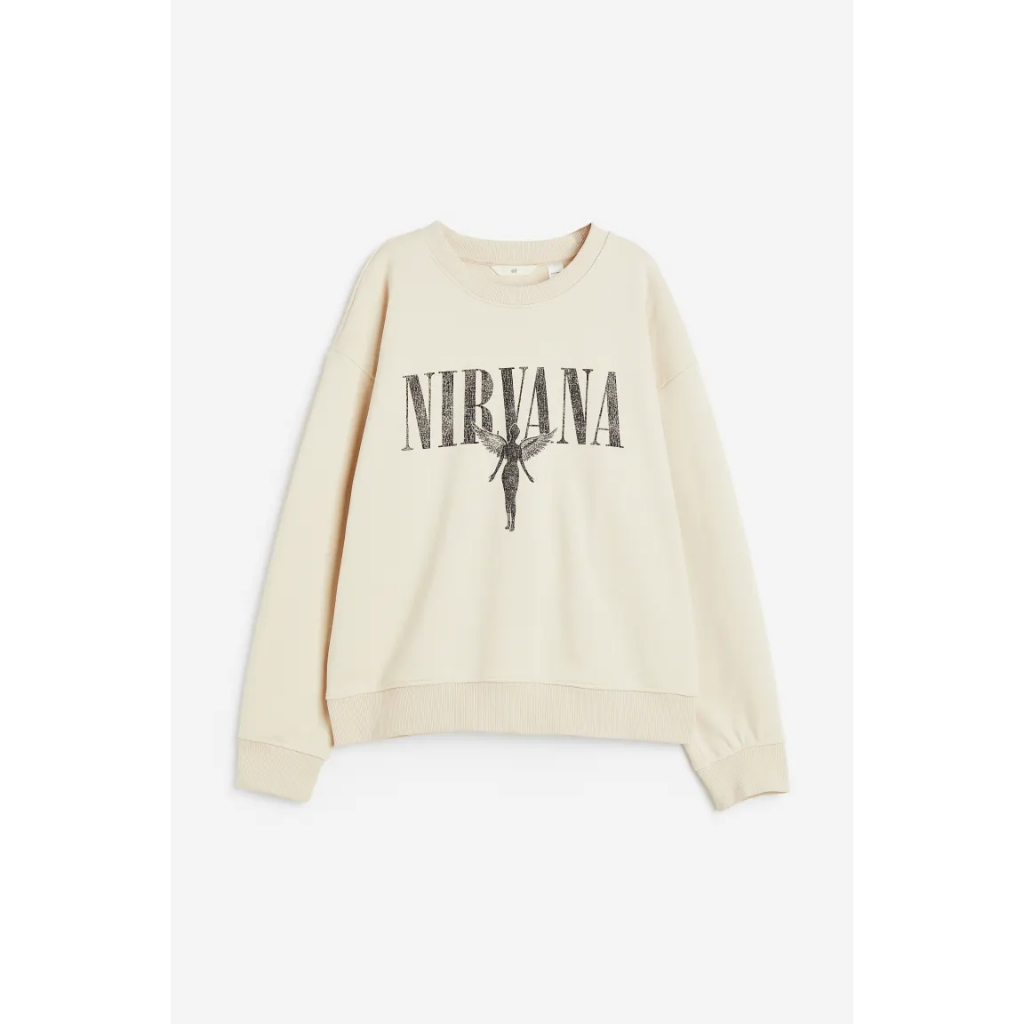 Crewneck H&amp;M NIRVANA IN UTERO Soft Cream Sweater Wanita HnM
