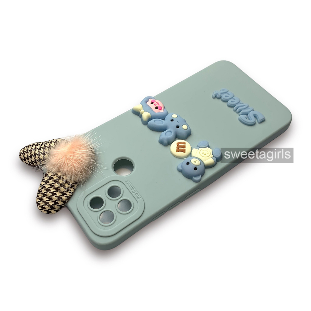 Softcase Bumper Candy dengan Pom pom untuk Oppo A15 / Oppo A15s ( Sama ) - Sweetacase.id - Casing Lucu - Kesing Cewek - Casing Lembut - Case Bening - Lucu - Gemoy