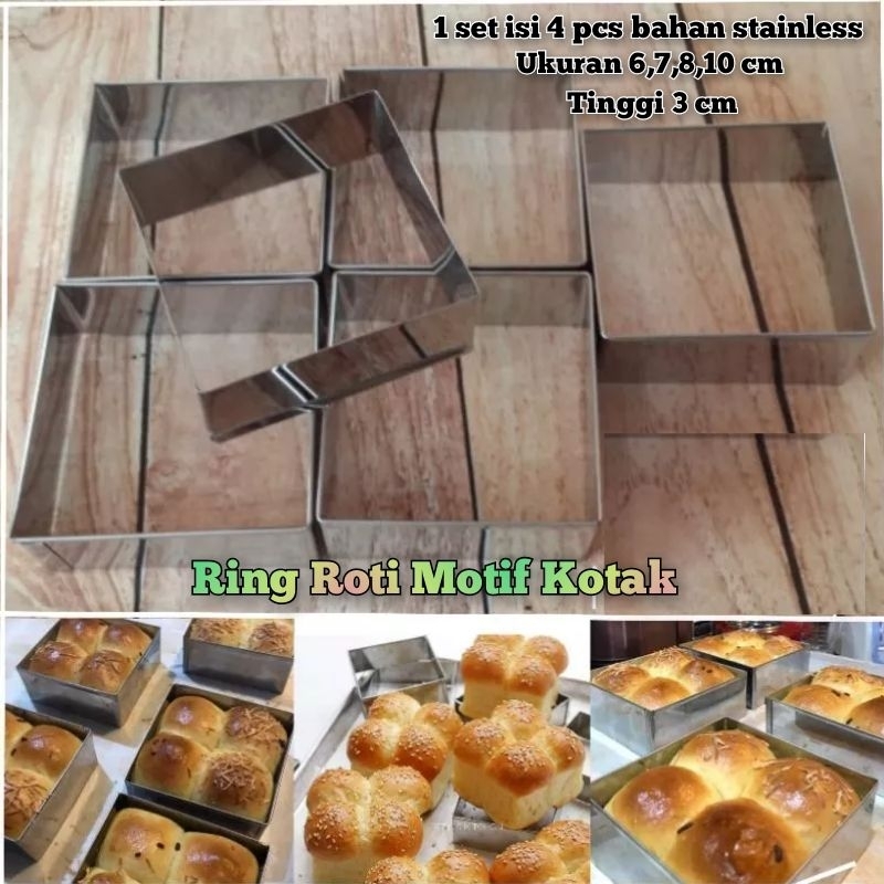 Ring Roti Kotak / Cookie Cutter Motif Kotak / Cetakan Kue Kotak Stainless