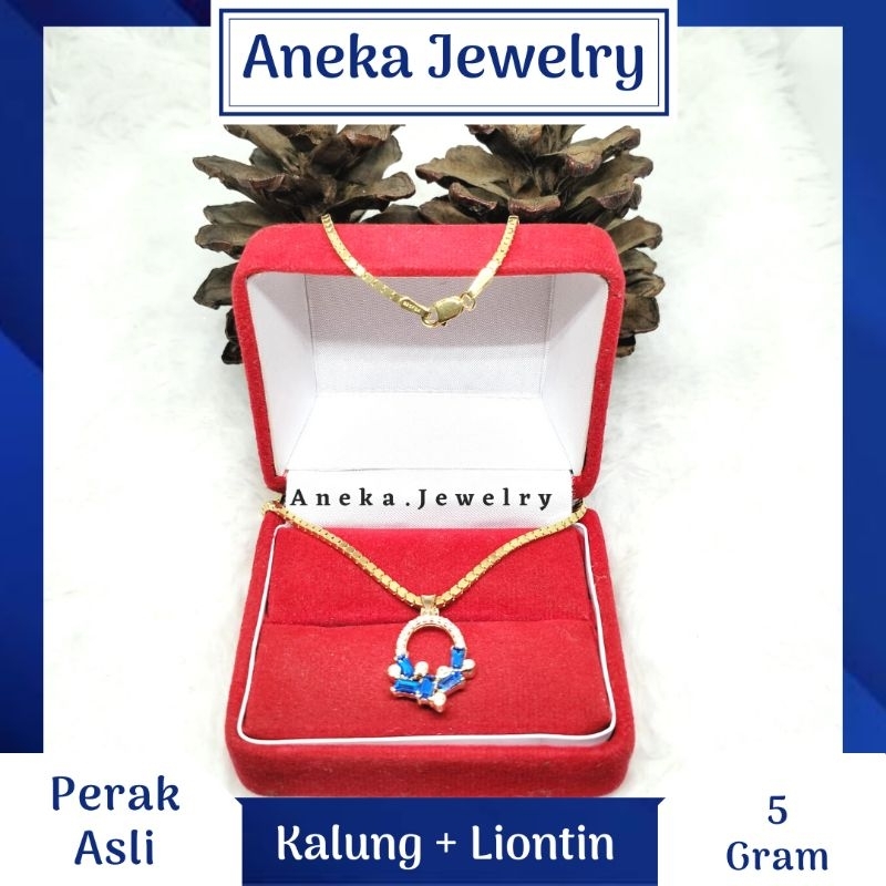 Kalung Milano Kaca + Liontin Oval Full Mata Variasi, Sepuh Emas Putih/Kuning, Perak 925