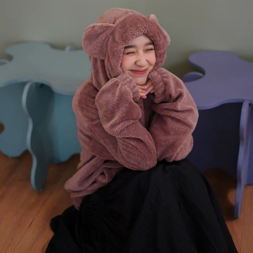 Sweater wanita BEAR SHERPA HOODIE JPN BAHAN SHERPA LD 100 CM PB 55 CM Sweater wanita korean style Hoodie wanita jumbo Hoodie wanita oversize