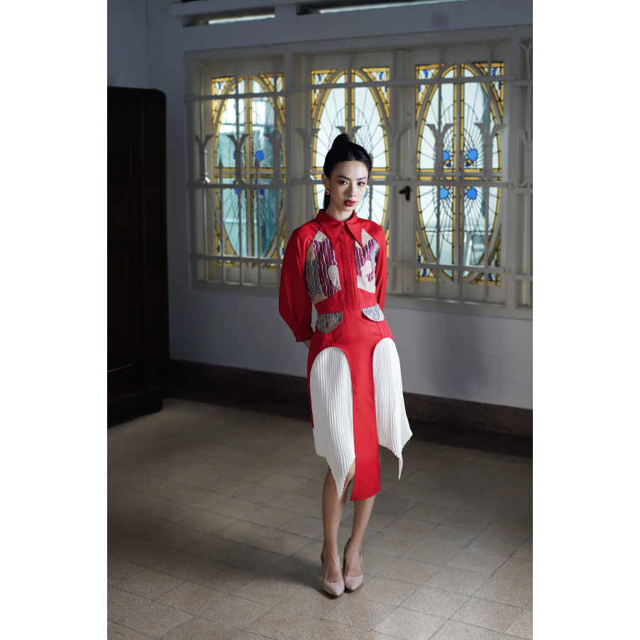 Midi dress batik wanita lengan panjang-Melvee batik- Esmee Dress