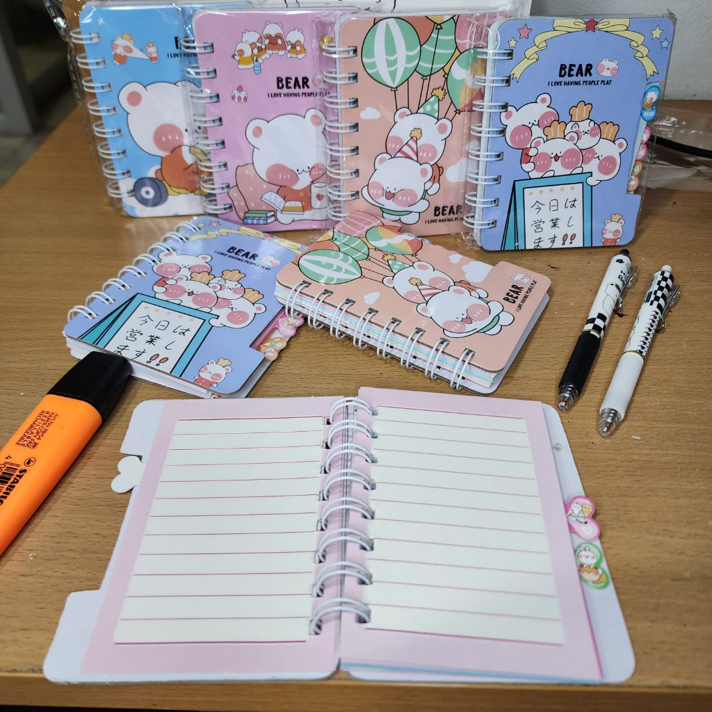 NoteBook Mini Motif Kartun Isi 55 Lembar Muat Kantong / Buku Memo Catatan Kecil Ring Warna-warni