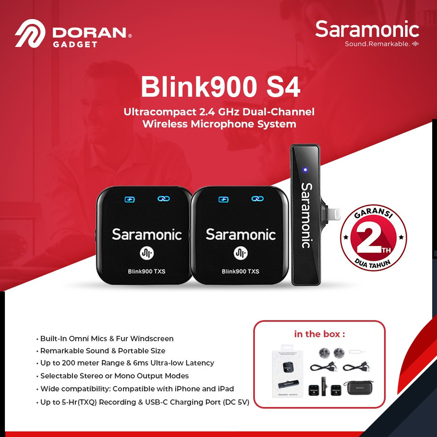 Saramonic Blink 900 S4 Lightning Dual Wireless Microphone for iPhone - Garansi Resmi 2 Tahun