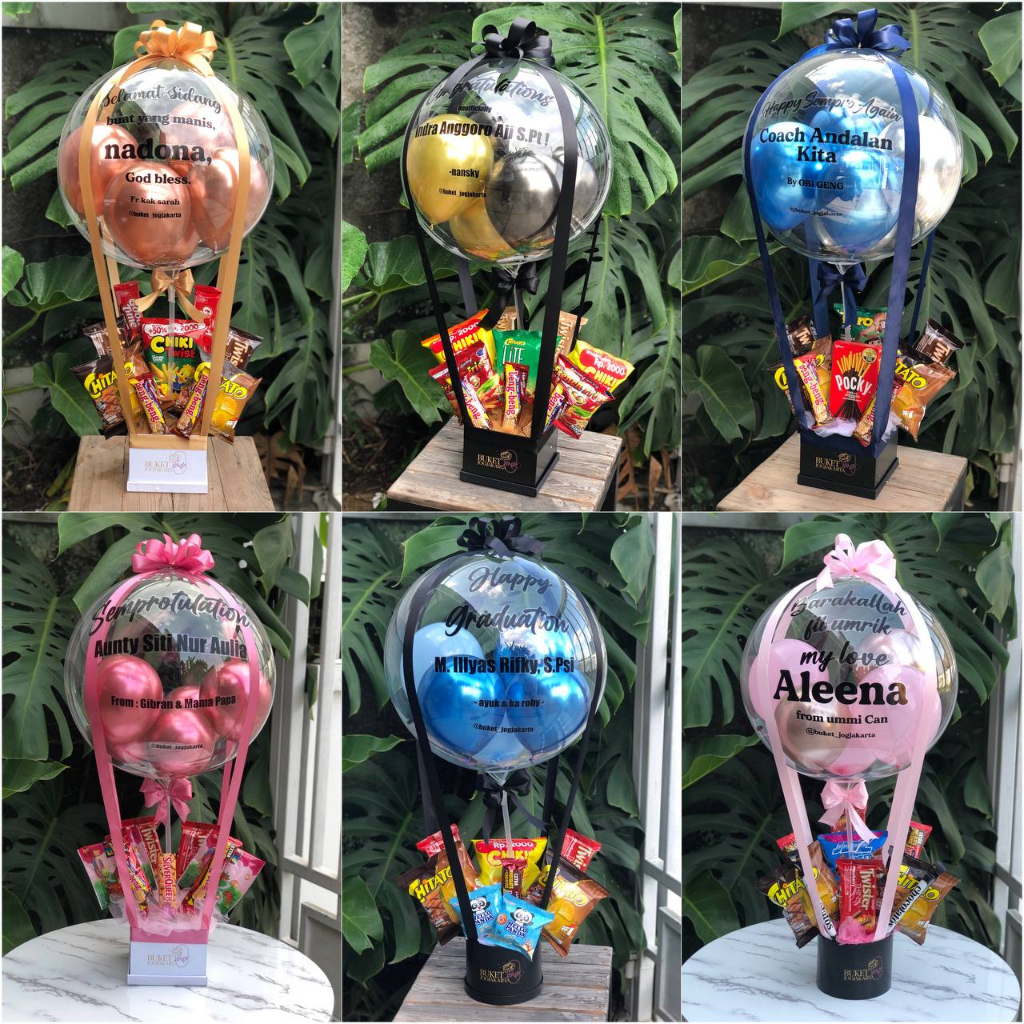 bouquet balon snack / buket balon snack wisuda / bloom box balon snack ukuran regular PVC tidak muda