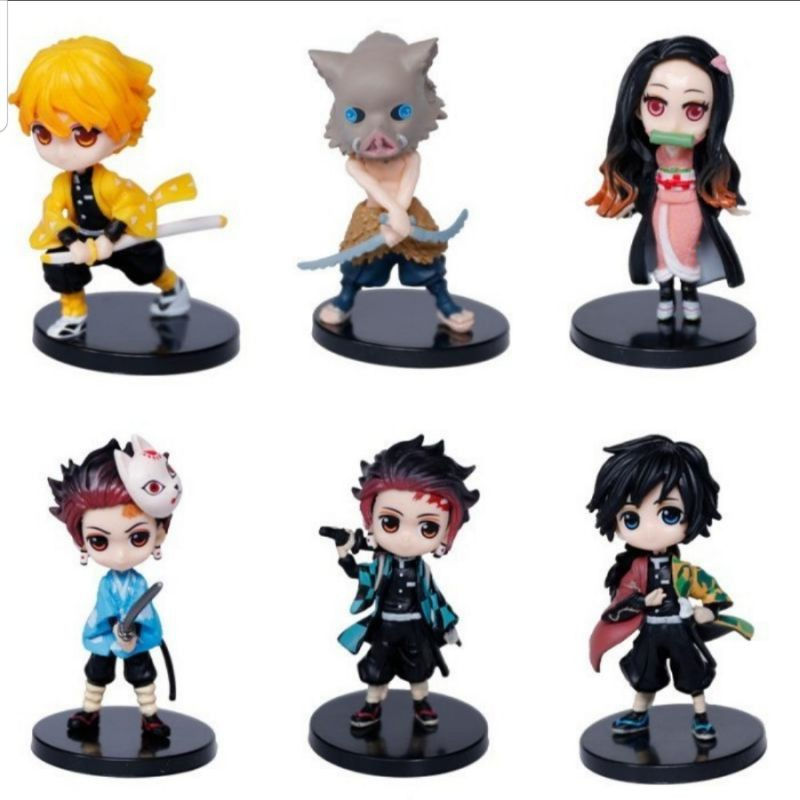 Kimetsu No Yaiba Demon Slayer Chibi Tanjiro Inosuke Zenitsu Nezuko Figure Set isi 6