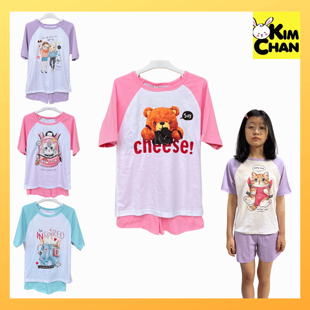 Setelan Baju Anak Perempuan Modis Model Raglan Umur 5-12 Tahun