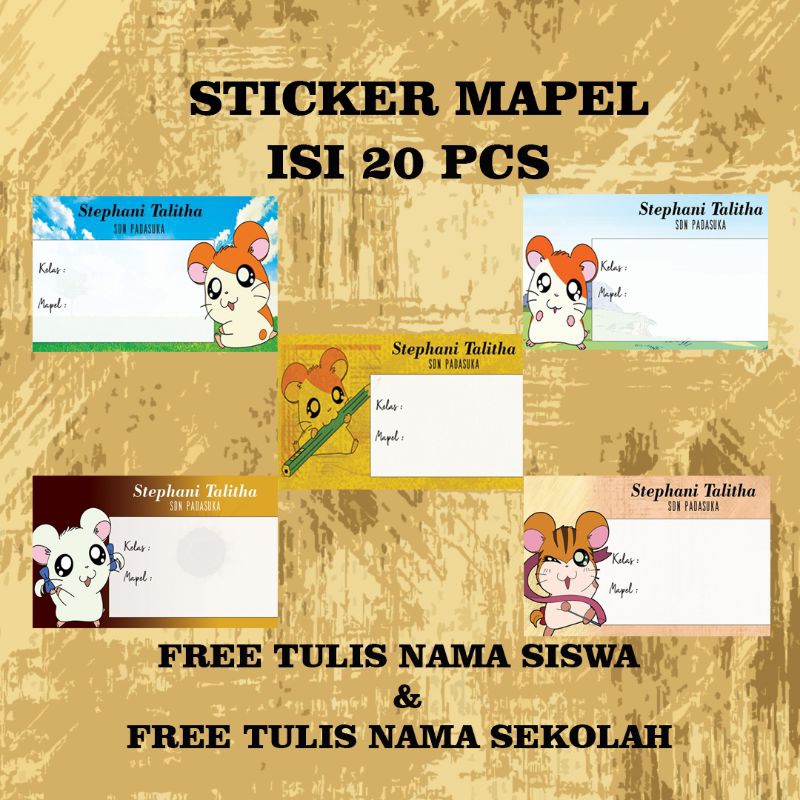 

sticker mapel isi 20 pcs series hamtaro, sticker label buku, sticker mata pelajaran, sticker anak, sticker buku pelajaran