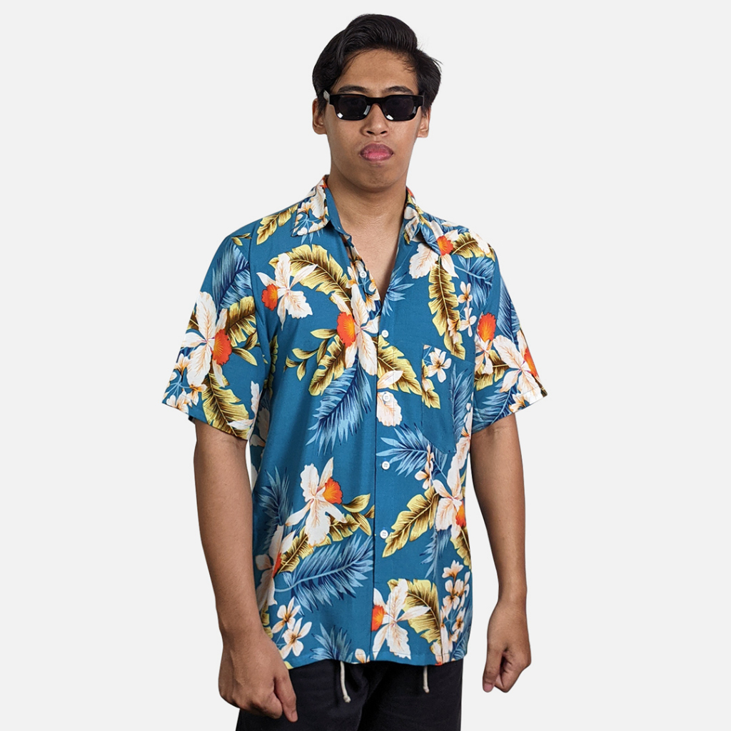 Baju Pantai Cowok - Baju Pantai Floral - Kemeja Hawai Brand Rocket Bali - Baju Pantai Dewasa
