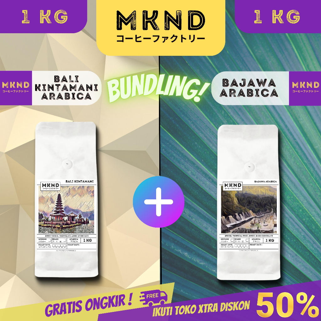 

MKND® BUNDLING HEMAT 2X1KG KOPI ARABIKA BALI KINTAMANI GRADE 1 SINGLE ORIGIN + KOPI ARABIKA BAJAWA GRADE 1 SINGLE ORIGIN PROMO DISCON | BIJI BUBUK | SINGLE ORIGIN | PREMIUM COFFE | ROASTED BEANS | MANUAL BREW | COFFE ROASTERY