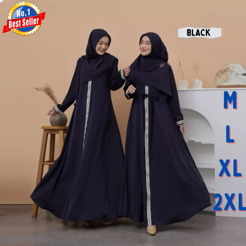 Alina Baju Muslim Wanita Terbaru 2023 Warna Hitam Gamis Hitam Polos Wanita  Size M L XL 2XL 3XL Baha