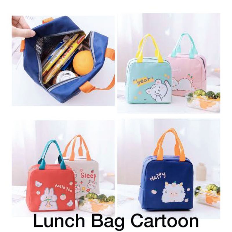 Cartoon Animal Insulated Lunch Bag For Kids Picnic Hiking Waterproof Portable Breakfast Drink Zipper