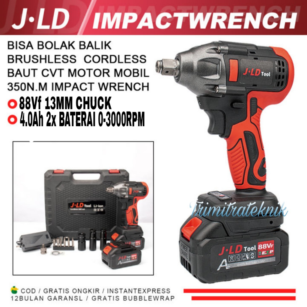 ORIGINAL JLD IMPACT  WRENCH 48 VOLT CORDLESS IMPACT JLD 48VOLT MESIN PEMBUKA BAUT JLD 48V 2 BATERAI