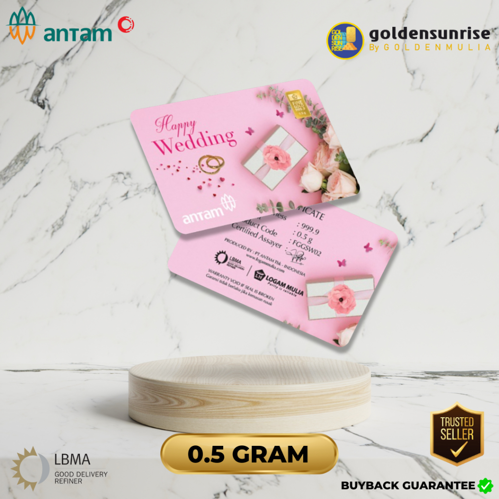 0,5 Gr / Gram Logam Mulia Emas Antam Gift Series Happy Wedding Pink Certicard New Press