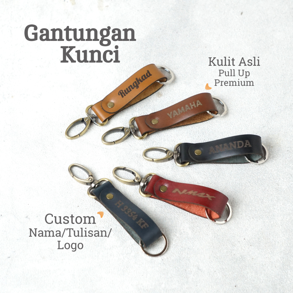 Gantungan Kunci Keychain Kulit Asli Custom Request Nama Tulisan Luggage Name Tag Tas Motor (GH)