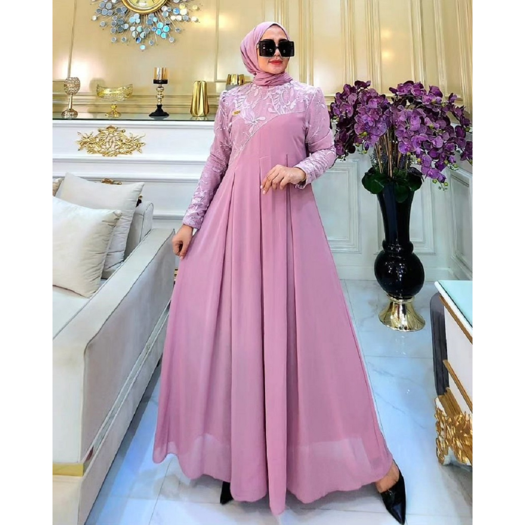 S M L XL XXL CENDEKIA SERIES DRESS Baju Gamis Maxi Brokat Jumbo Size XXL LD 115CM Bahan Ceruty Babyd