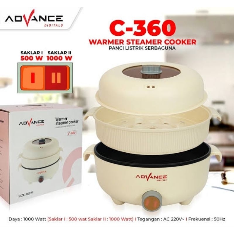 PANCI LISTRIK SERBAGUNA MULTIFUNGSI ADVANCE C360 C 360 ELEKTRIK ELECTRIC PAN GARANSI RESMI STEAMER M