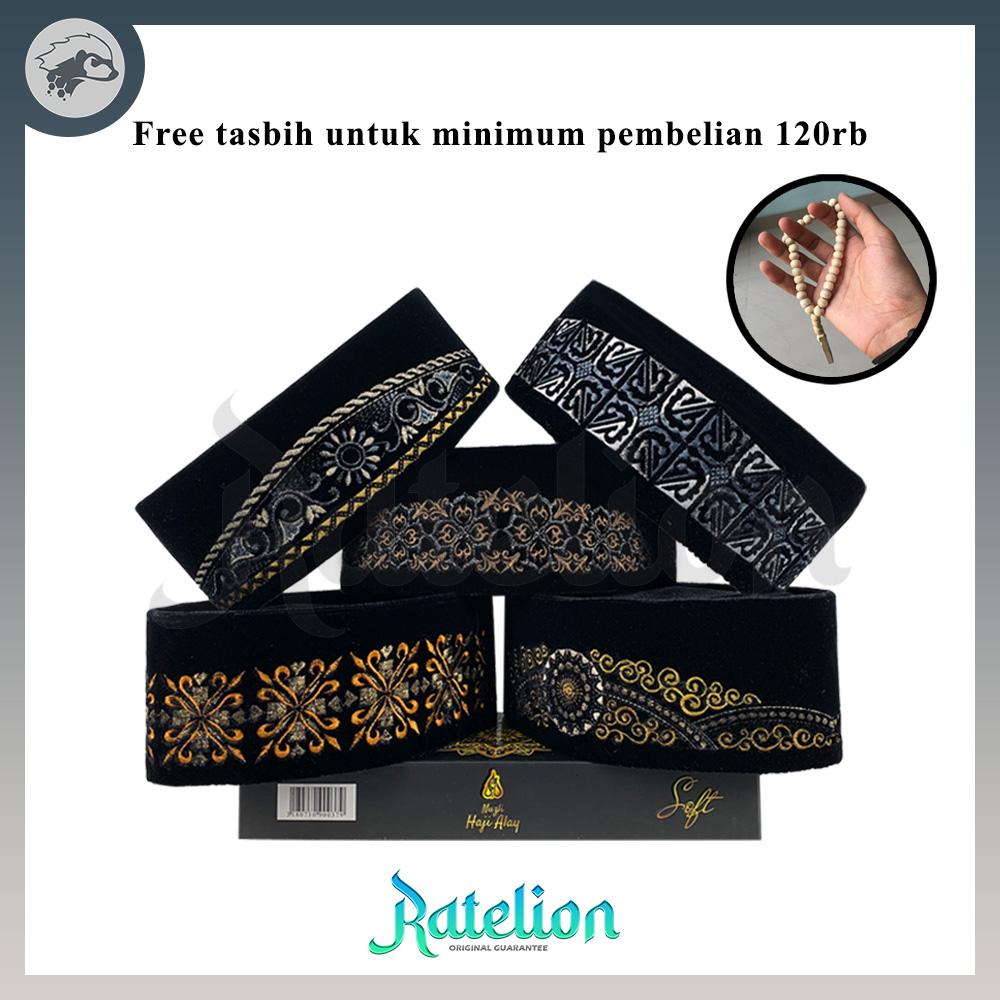 Songkok Premium HAJI ALAY BORDIR SPESIAL AC Motif Batik NU Palestina Tinggi 9 Cm, Peci Sholat Pria D