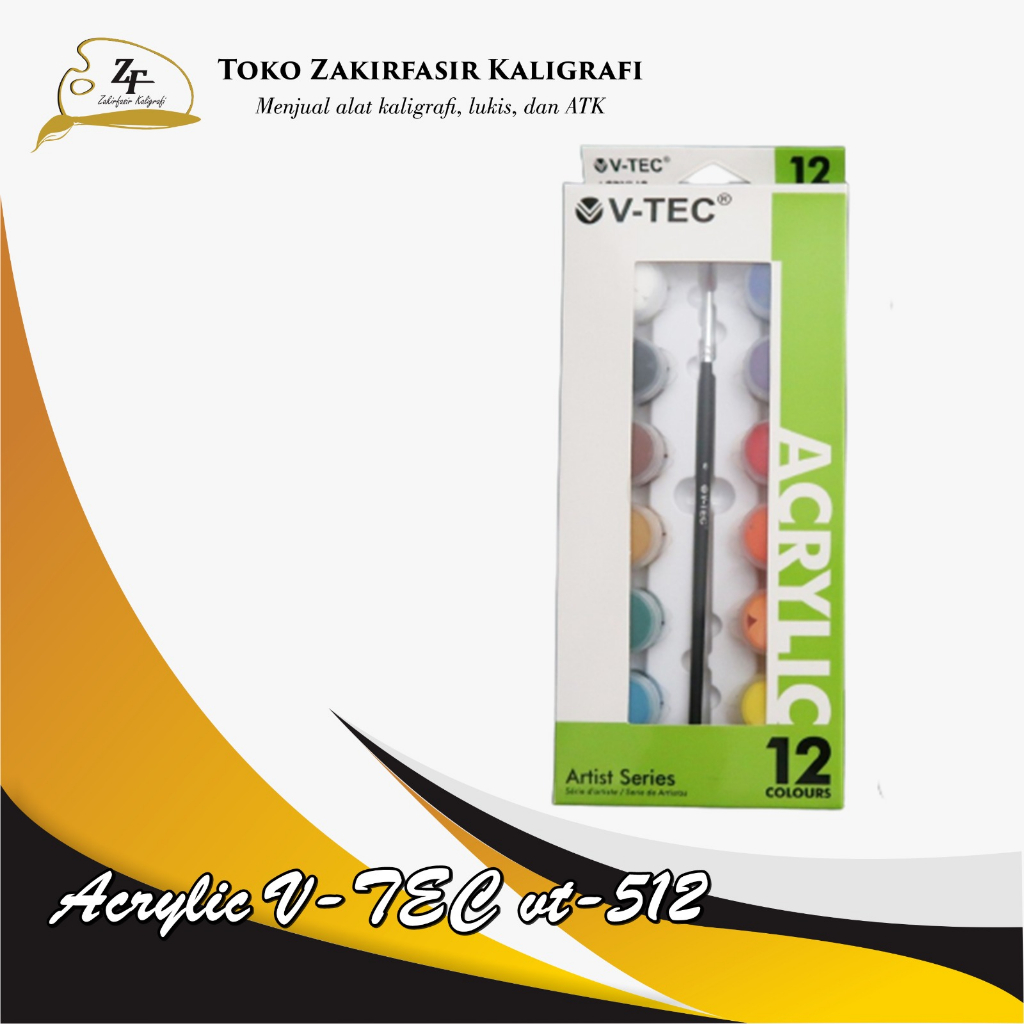 

CAT ACRYLIC V-TEC ACRYLIC 12 WARNA VT-512 TB/V-TEC 12 ACRYLIC COLOUR VT-512 / CAT AKRILIK/CAT LUKIS AKRILIK V-TEC DAN KUAS SET ISI 12 WARNA DASAR 5 ML PLUS TUBE BOTOL TEMPAT CAT / V-TEC ACRYLIC PAINT 12x5 ML 12 x 5 ML VT-512 TB