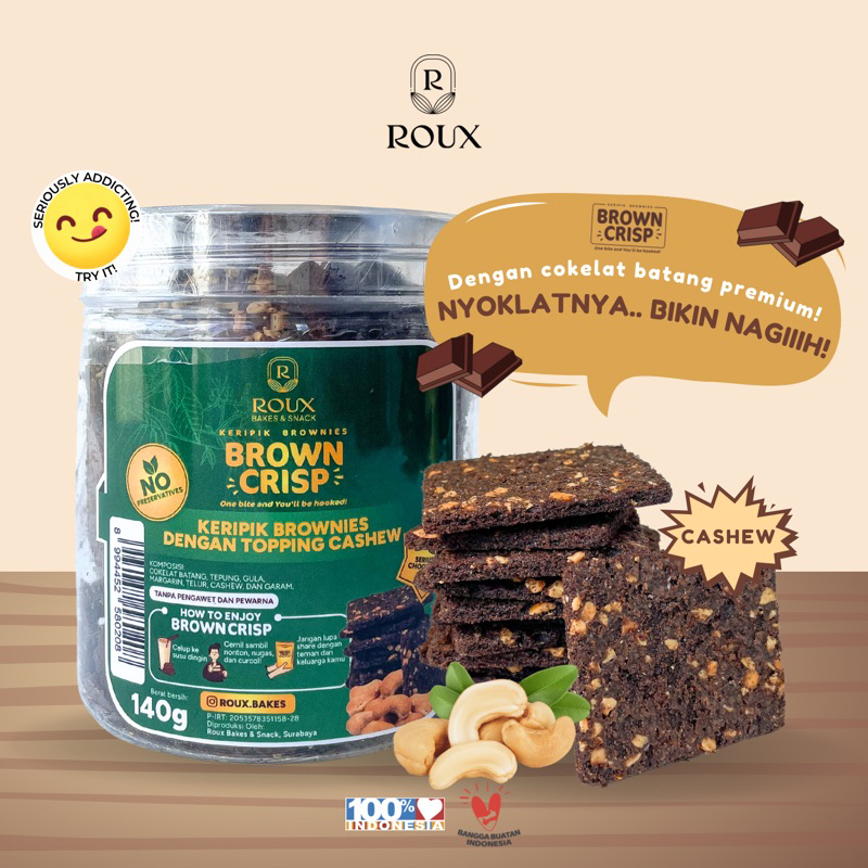 

BROWNCRISP KERIPIK BROWNIES PREMIUM TOPPING CASHEW TOPLES 600ml