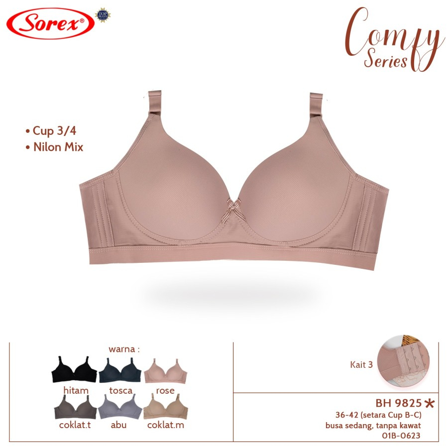 Bra Sorex 9825 Busa Tanpa Kawat Kancing 3 Cup Besar Bra Bh Sorex