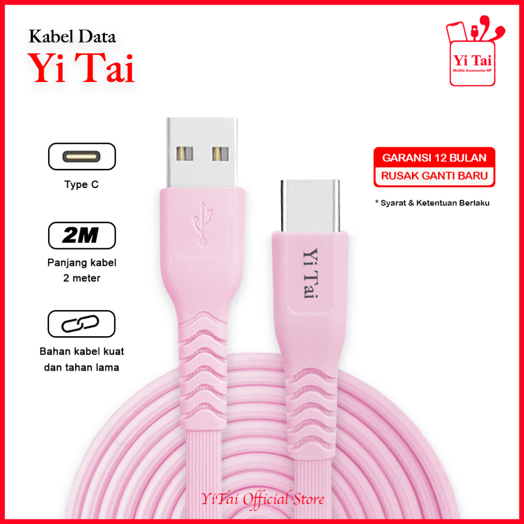 YI TAI - Kabel Data Type C Usb Gepeng Fast Charging 2 meter