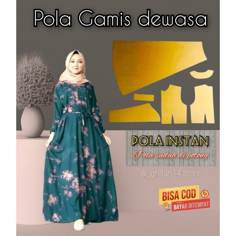 pola gamis dewasa, gamis busui, pola instan
