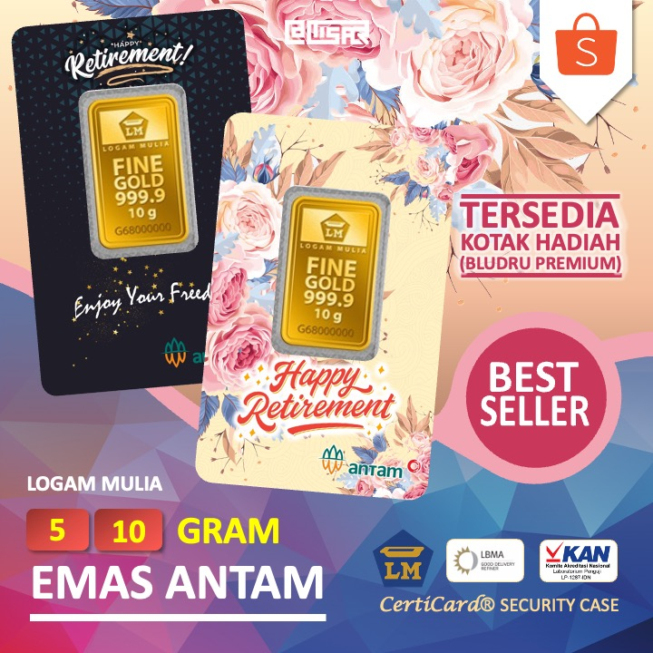 LM Logam Mulia Emas Antam 5 gr 10 gr gram Kado Pensiun Pensiunan Purnabakti