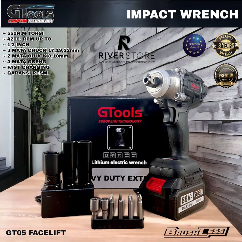 Impact Wrench GTools GT05 Facelift Premium Pembuka Baut Ban Mobil Motor CVT 88Vf Ekonomis