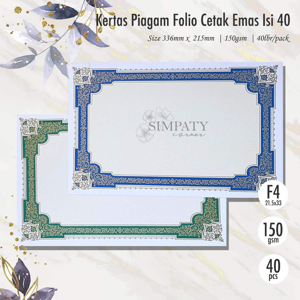 

blanko kertas piagam sertifikat folio cetak emas isi 40 Simpaty high quality