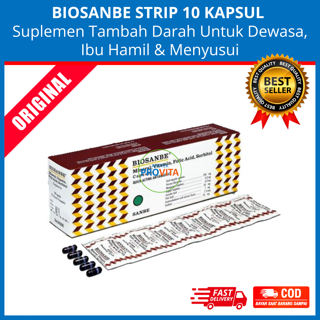 BIOSANBE STRIP 10 KAPSUL - Vitamin Tambah Darah Suplemen Ibu Hamil & Menyusui / Asam Folat