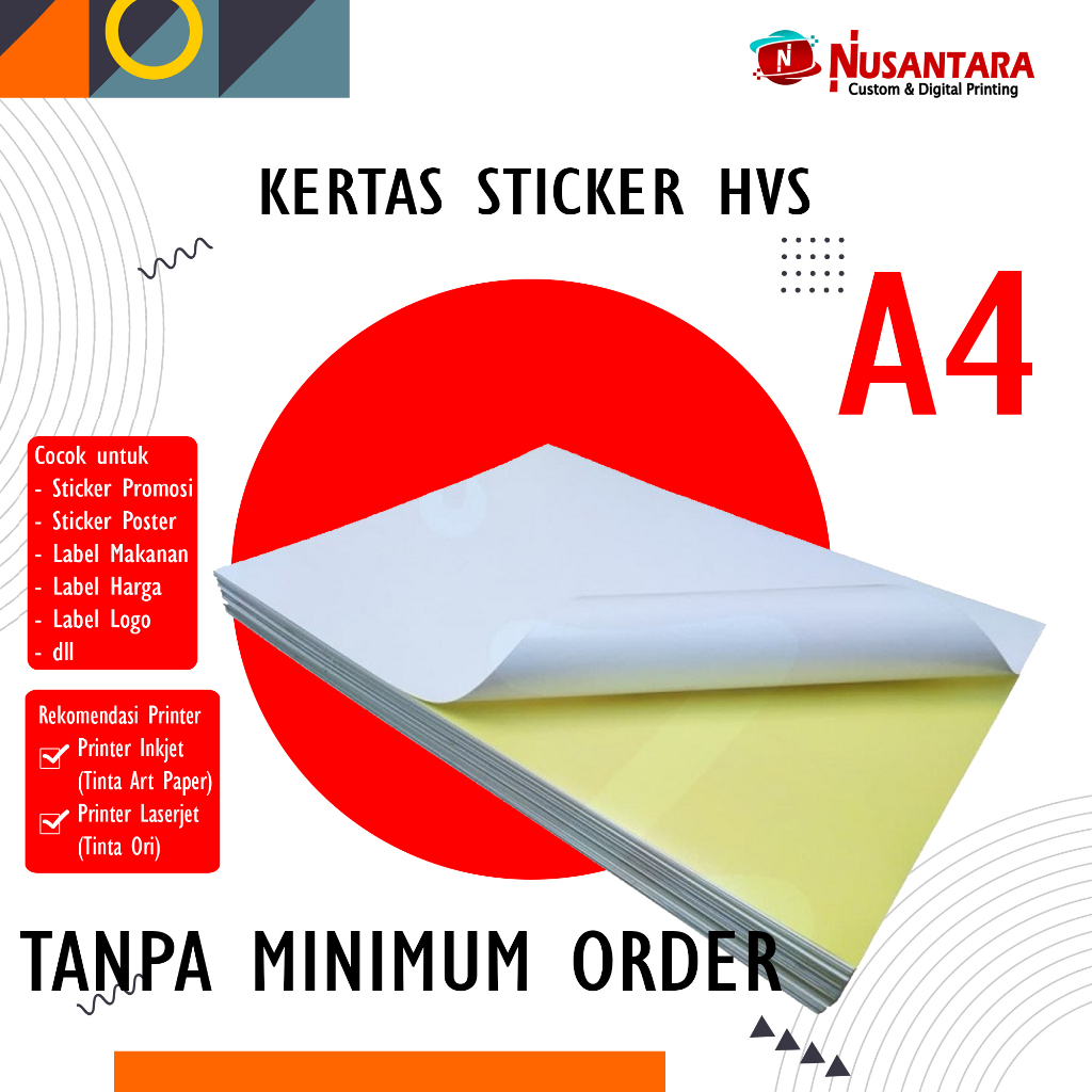 

STICKER HVS A4 TANPA MINIMUM ORDER / KERTAS STIKER A4