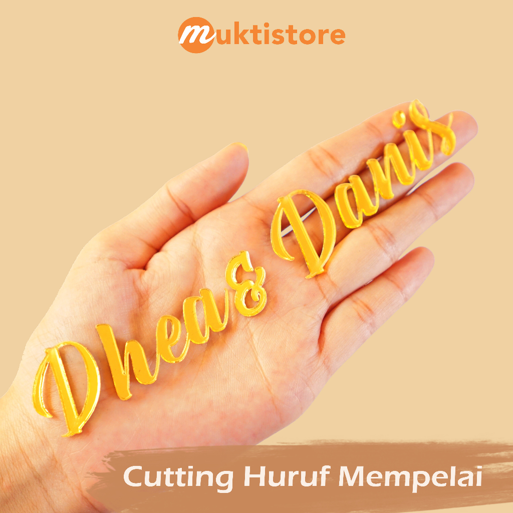 Sepasang NAMA AKRILIK MIRROR GOLD CUTTING LETTER MIRROR GOLD chipboard akrilik dekorasi mahar rustic