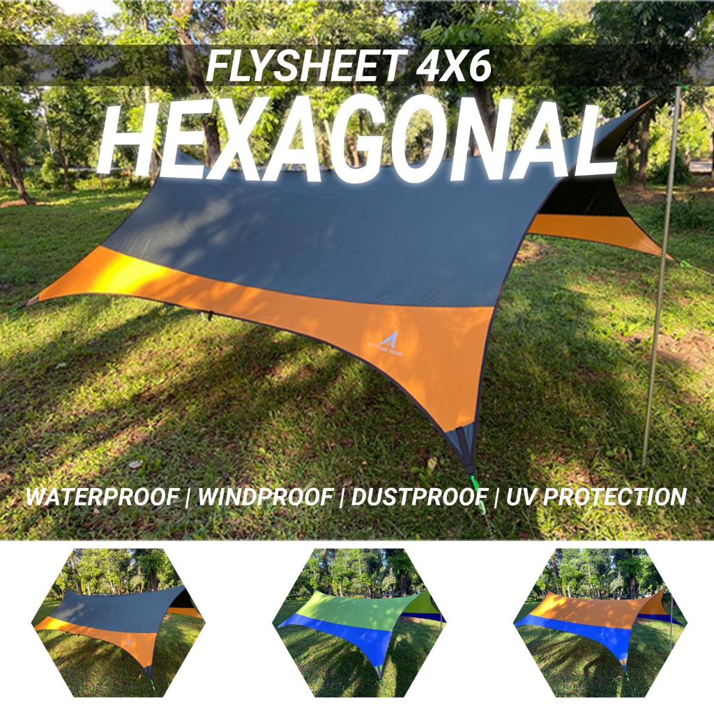 Flysheet tenda camping outdoor 6x4 Hexagonal Polyester Waterproof Altitude gear