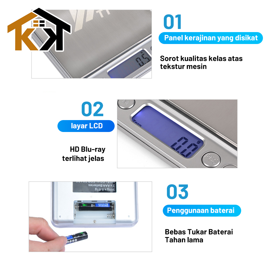 (KK) Timbangan Dapur Digital 3KG Stainless Steel High Quality / Mini Kitchen Digital Scale Kapasitas 3KG Timbangan Kue Buah Tepung Biji bijian Perhiasan Emas