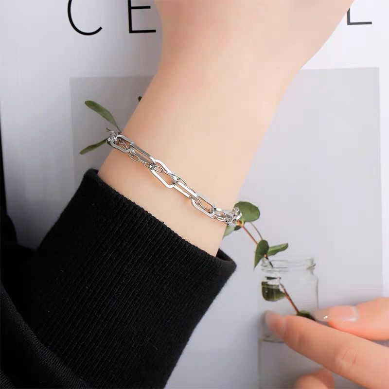 GELANG RANTAI TITANIUM PRIA WANITA PAPER CLIP MODEL KOREA