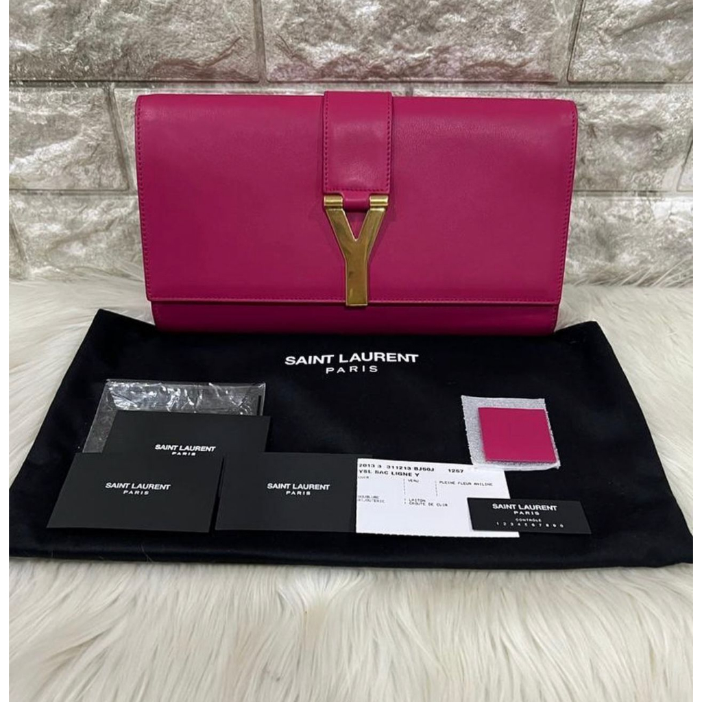 Tas Wanita Authentic Bag YSL Sac Ligne Clutch Fuchia 2013 Branded Original Preloved