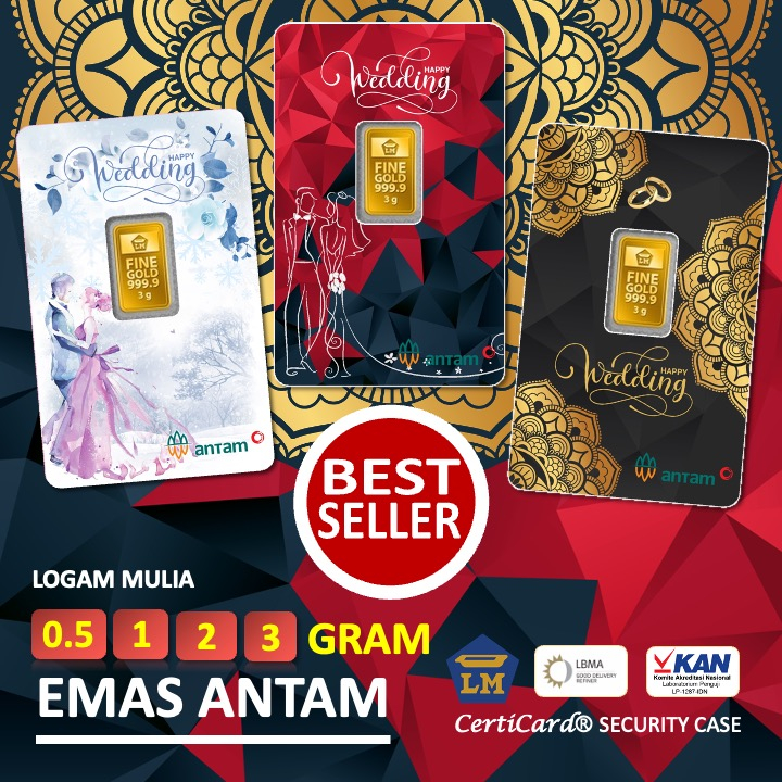 LM Logam Mulia Emas Antam 0.5 gr 1 gr 2 gr 3 gr gram Kado Pernikahan Kawinan Wedding Gift