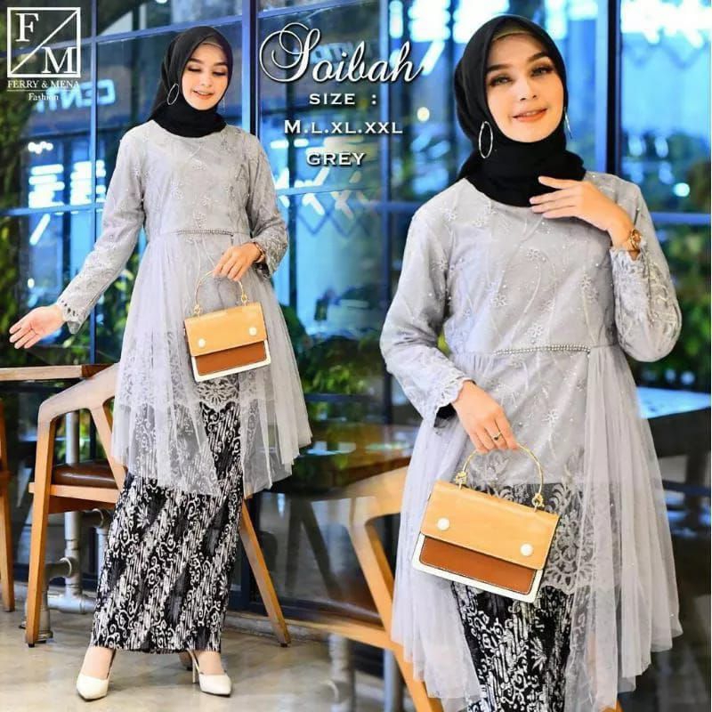 Set Kebaya Solibah Bahan Tulle/Kebaya Wisuda/Kebaya Kondangan/Baju Kebaya/Baju