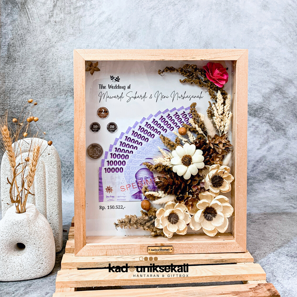 Mahar Pernikahan Bingkai Uang Costum Murah 3D - Mahar Rustic